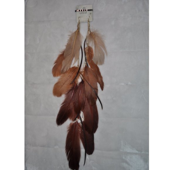 Bohemian feather earring Lightweight Fancy style. Long Handmade Retro Vintage - Picture 4 of 8